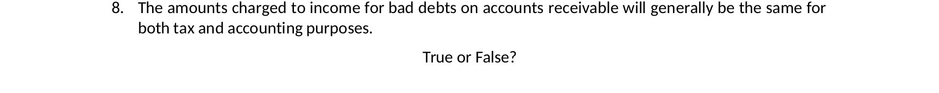 8. The amounts charged to income for bad debts on