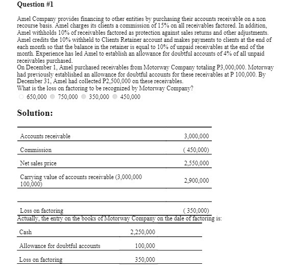 Question #1 Amel Company provides financing to