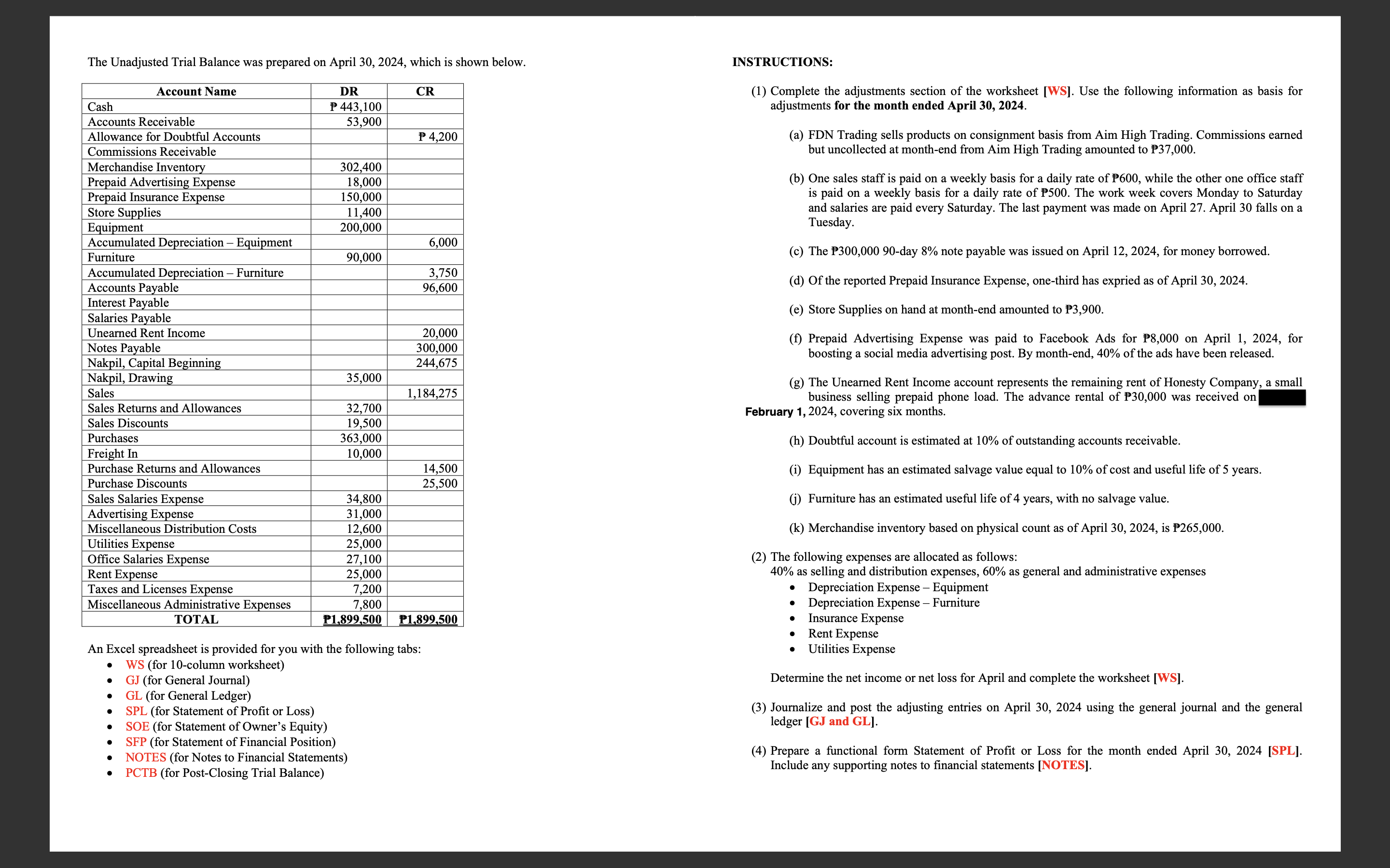 Give me the following: (In a good accounting