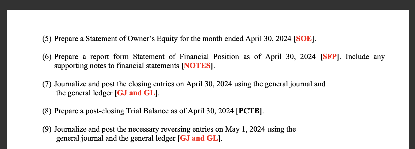 Give me the following: (In a good accounting