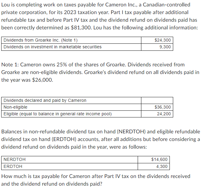Lou is completing work on taxes payable for