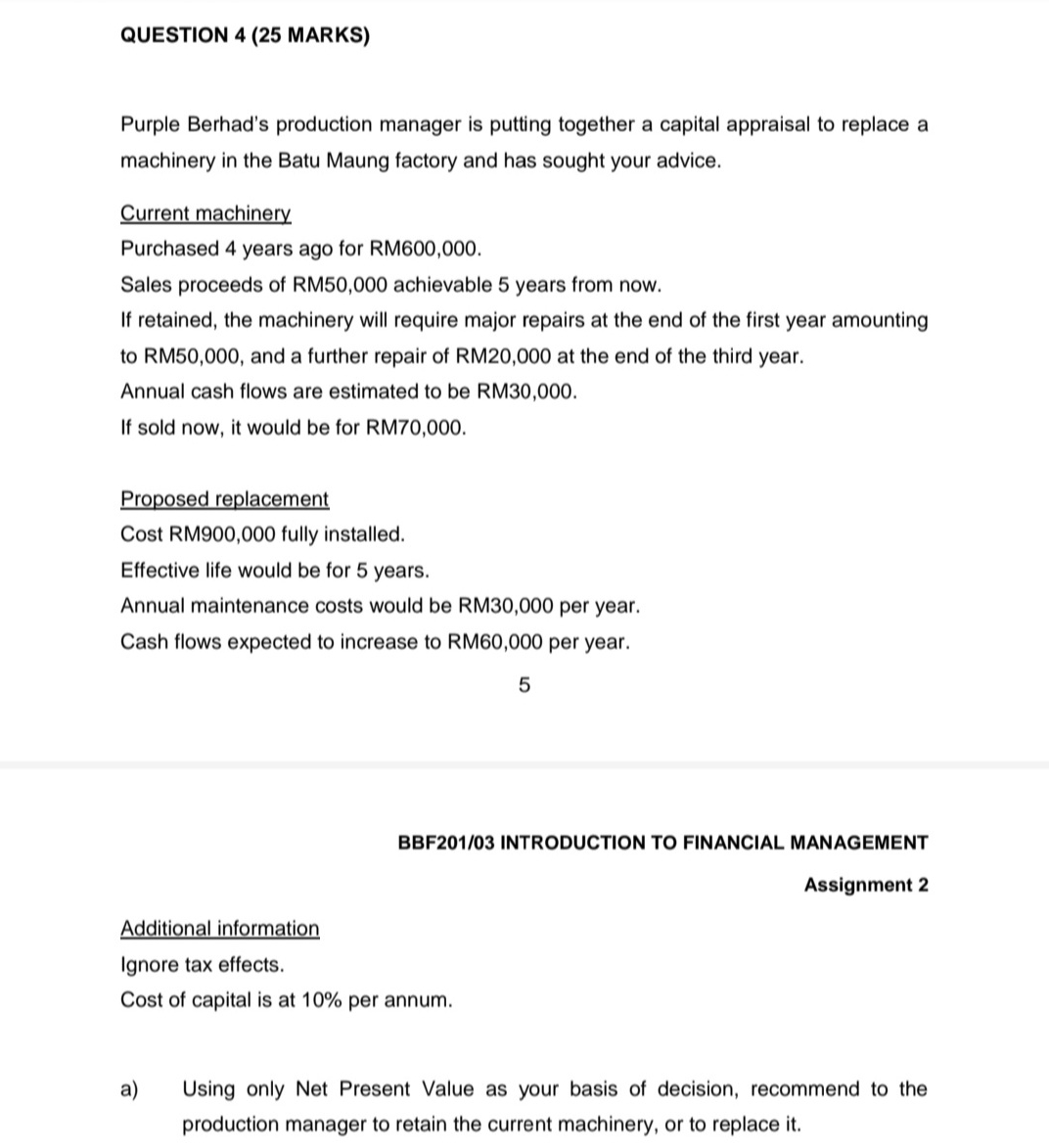 INTRODUCTION TO FINANCIAL MANAGEMENT QUESTION 4