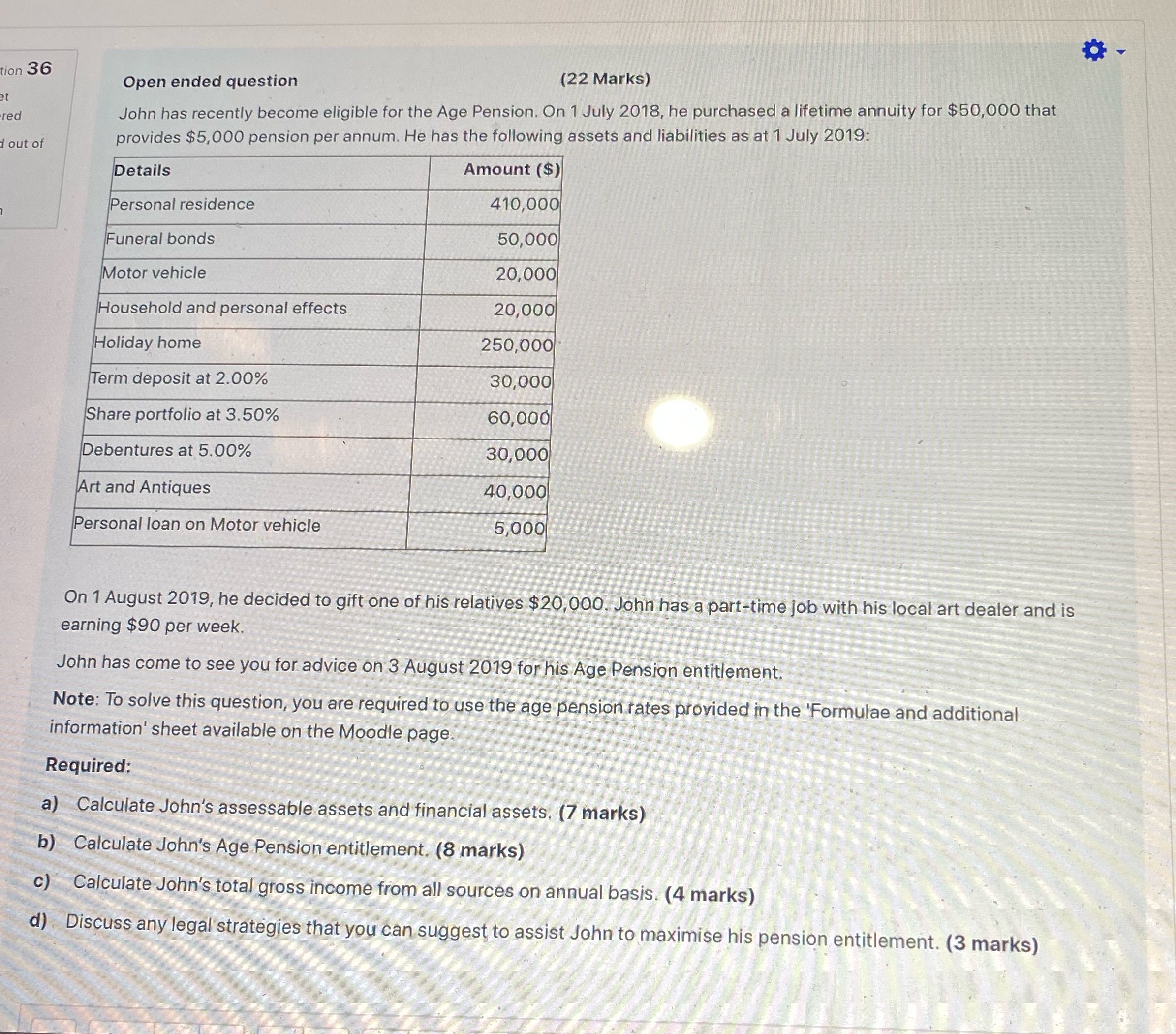 tion 36 Open ended question (22 Marks) John has