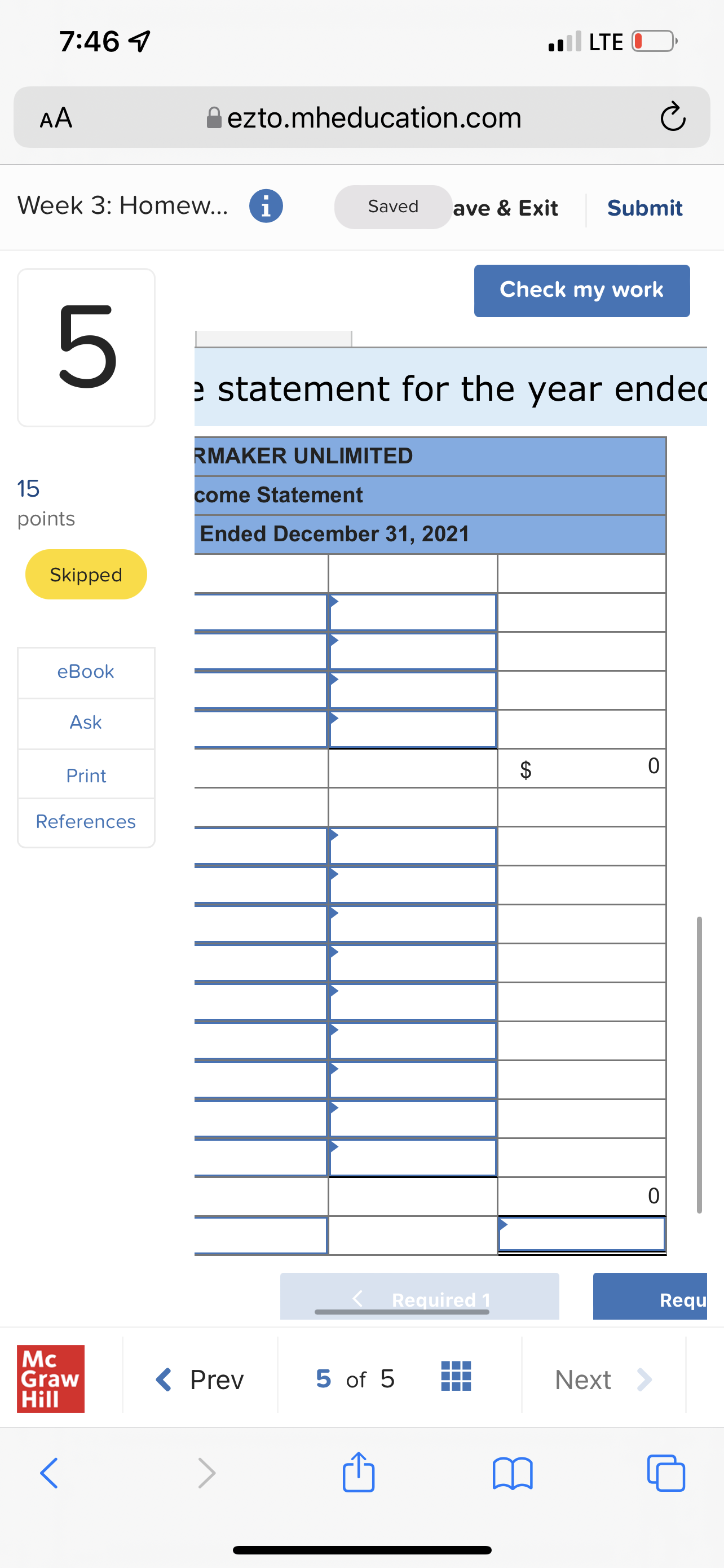 7:46 9 . LTE O AA ezto.mheducation.com C Week 3: