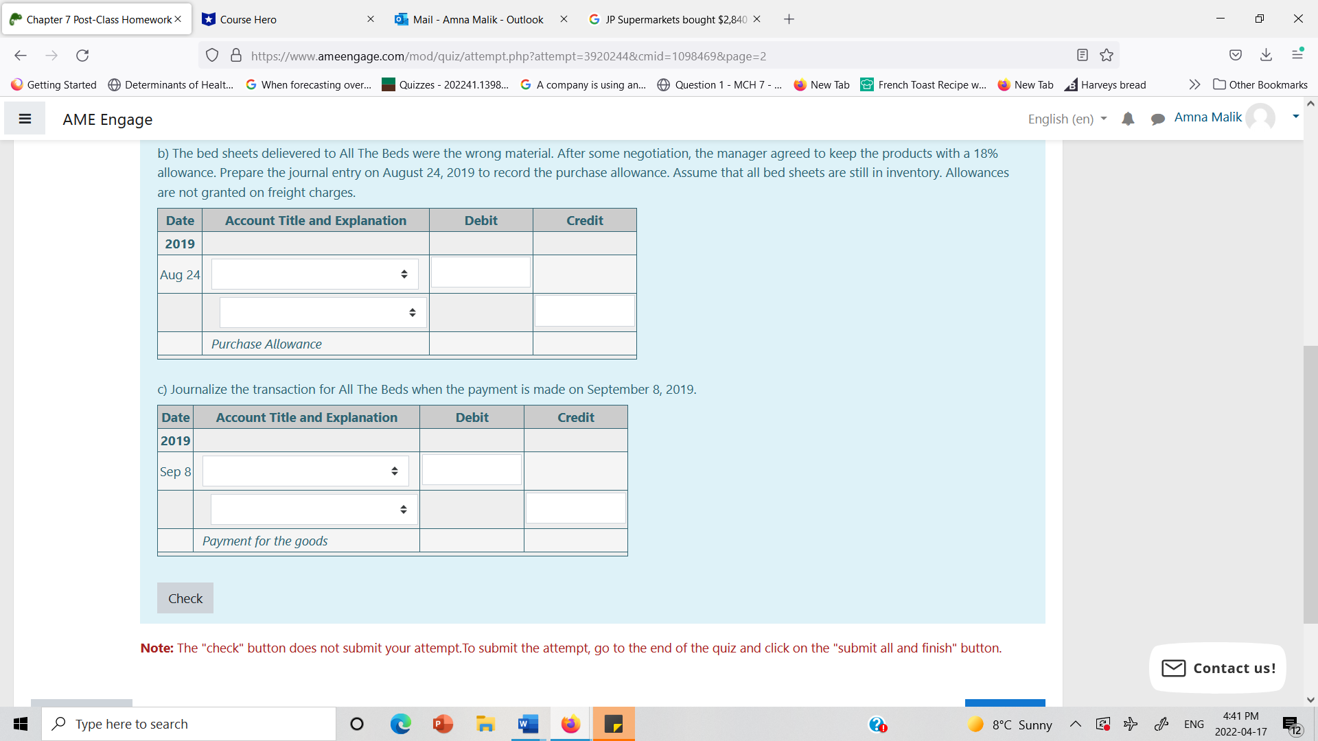 Chapter 7 Post-Class Homework X *Course Hero X
