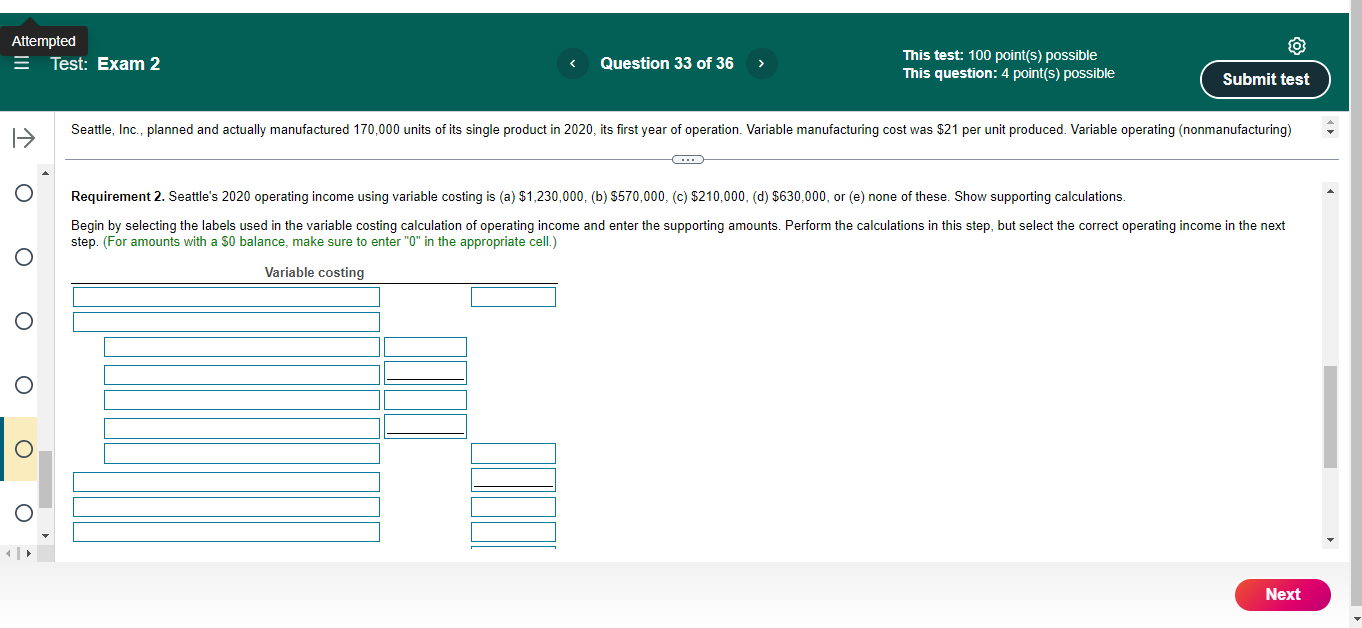 Attempted E Test: Exam 2 < Question 33 of 36 This