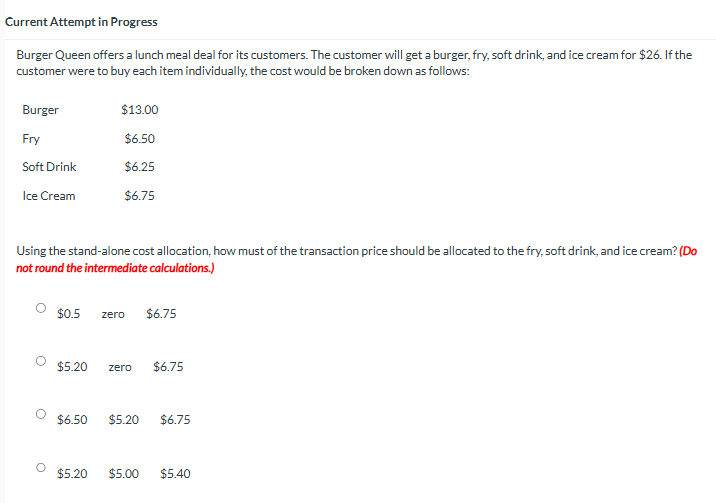 Current Attempt i n Progress Burger Queen offers