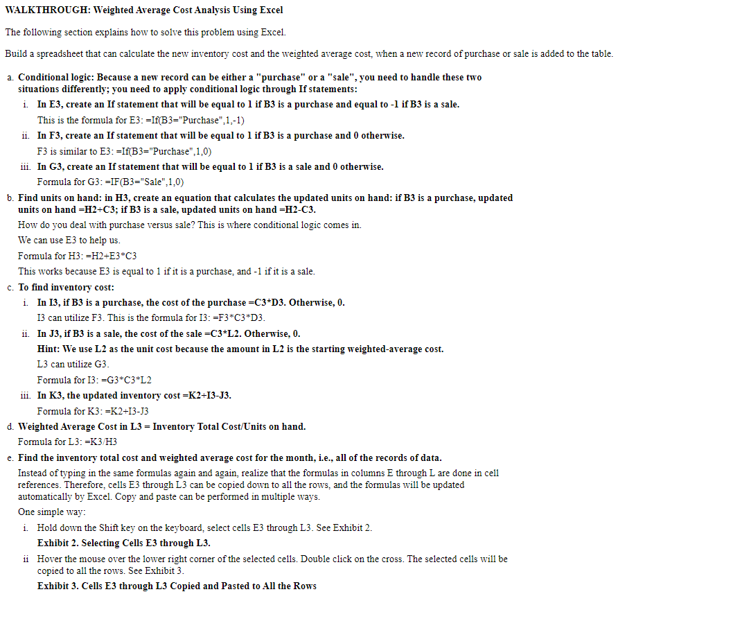 WALKTHROUGH: Weighted Average Cost Analysis Using