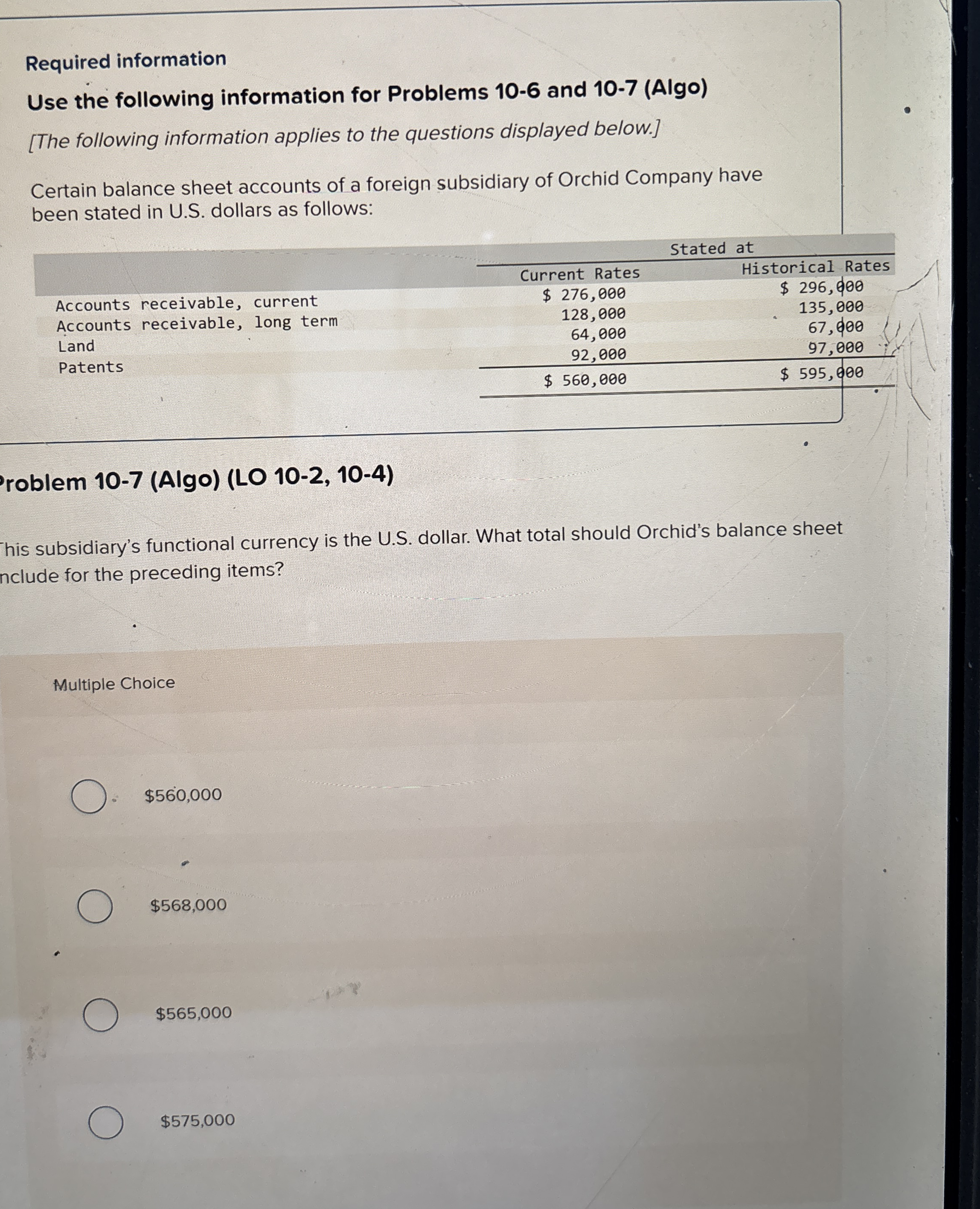 Required information Use the following