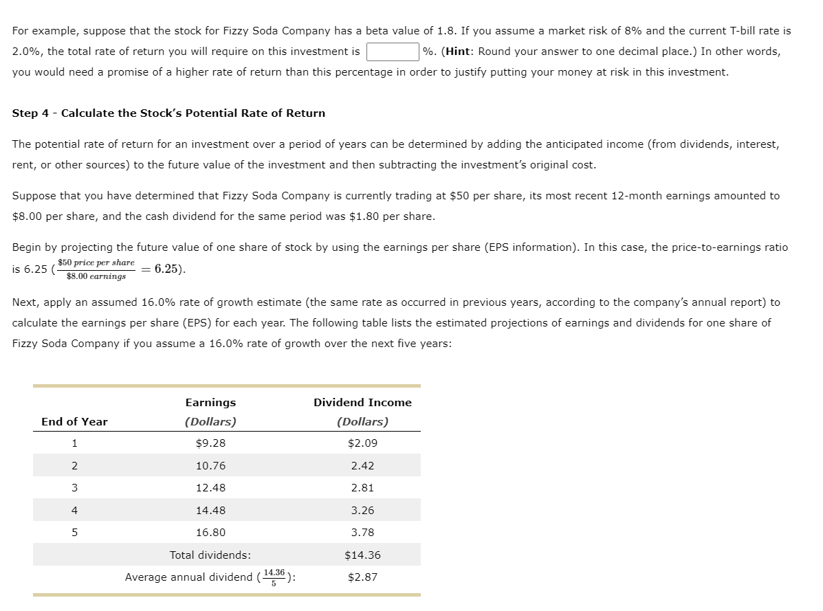 11. Calculating a potential investment return -