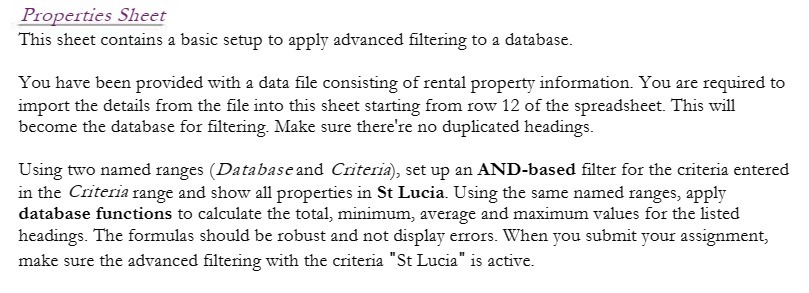 Properties Sheet This sheet contains a basic