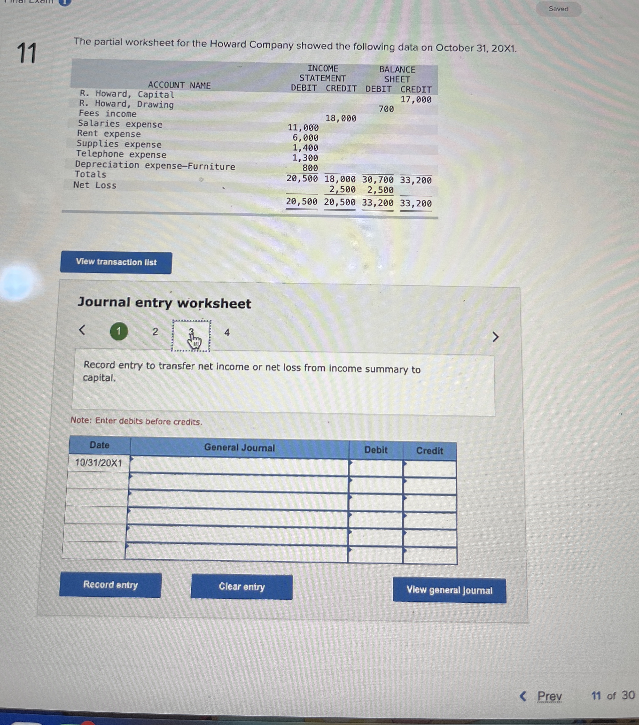 1 1 The partial worksheet for the Howard Company