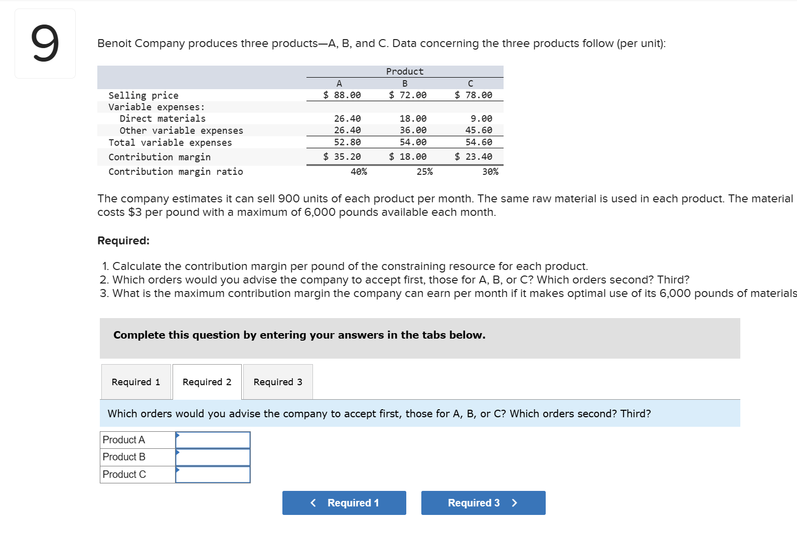 Benoit Company produces three products - A , B ,
