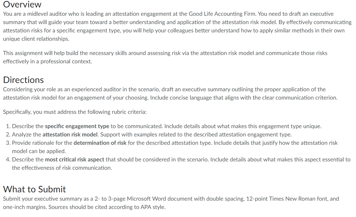 Overview You are a midlevel auditor who is