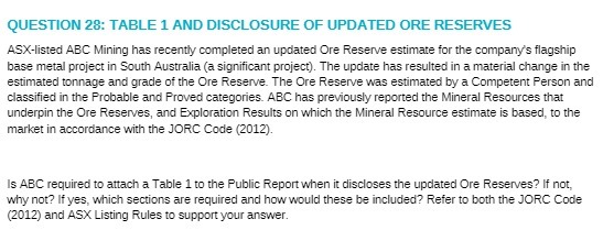 QUESTION 28: TABLE 1 AND DISCLOSURE OF UPDATED