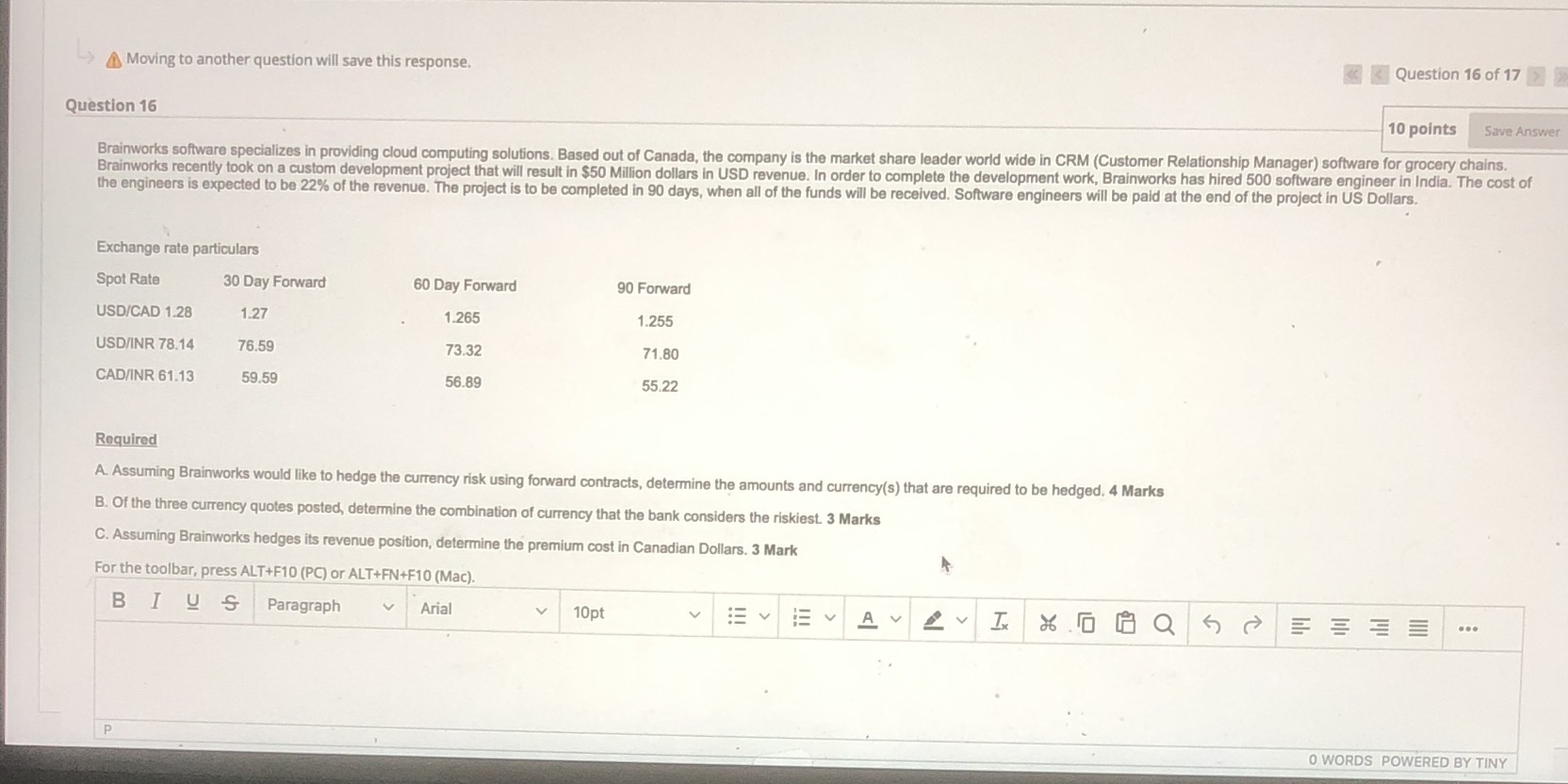 Moving to another question will save this