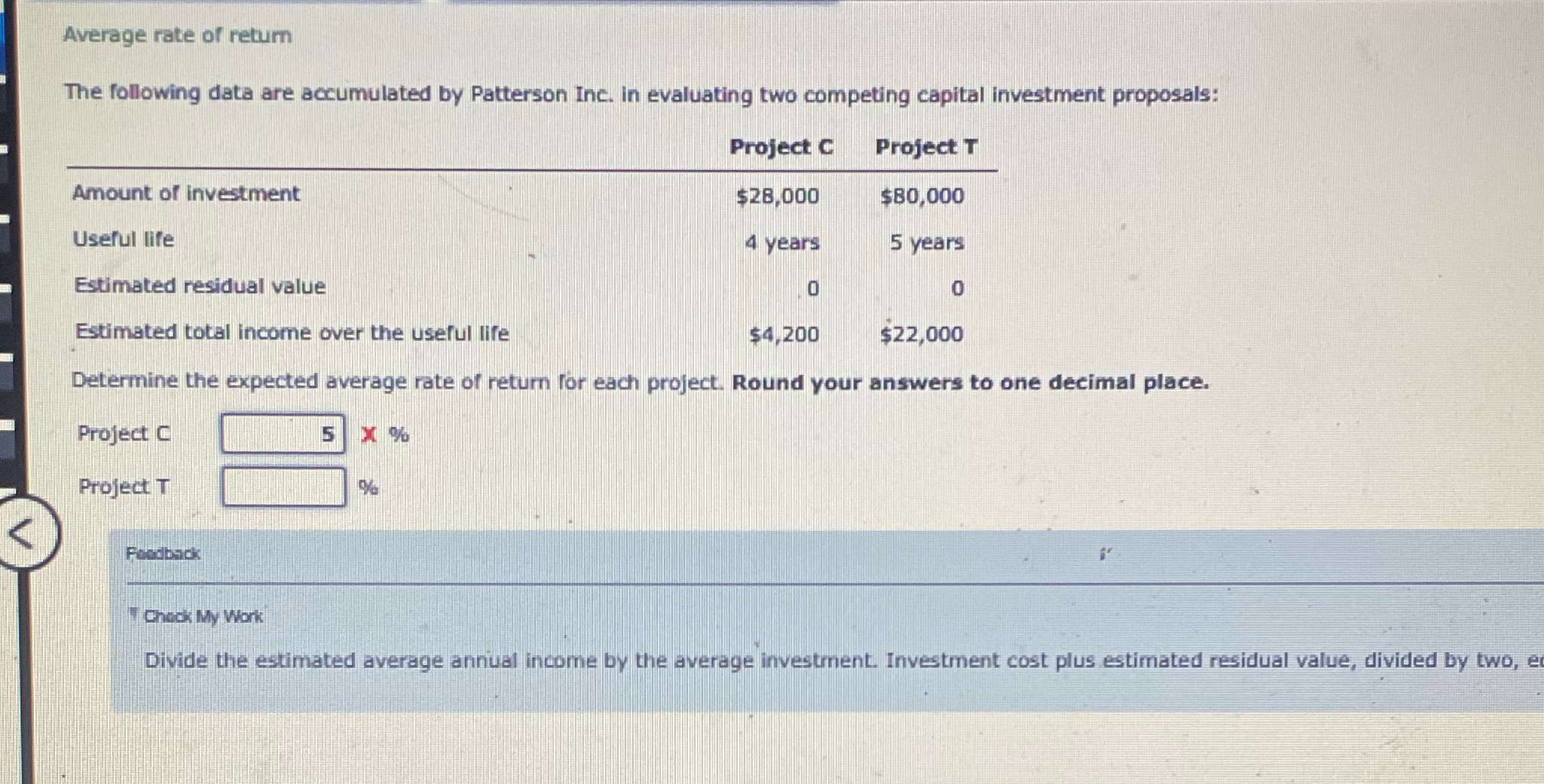 Average rate of return The following data are