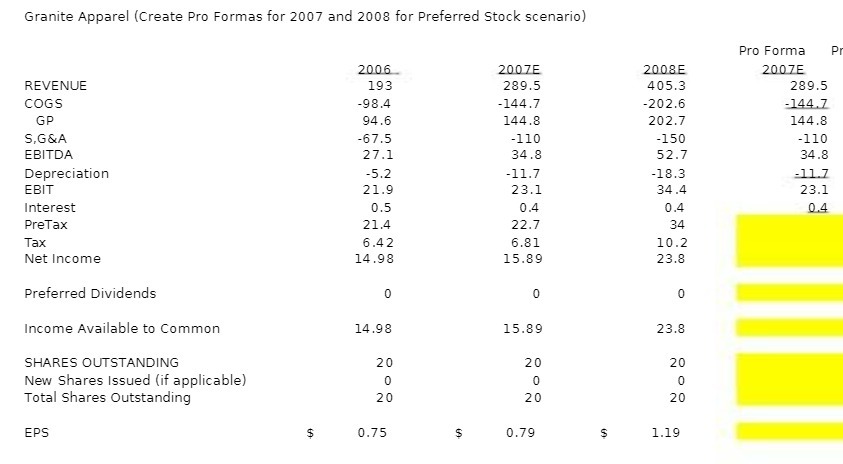 Granite Apparel (Create Pro Formas for 2007 and