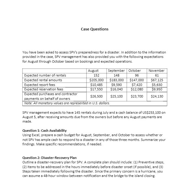 Case Questions You have been asked to assess