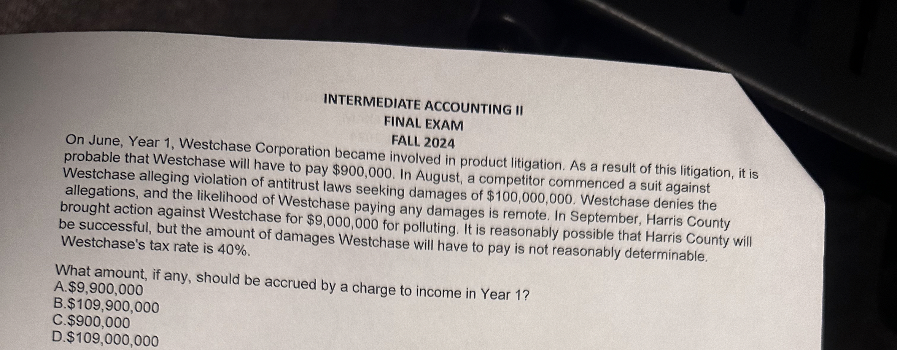 INTERMEDIATE ACCOUNTING II FINAL EXAM FALL 2 0 2