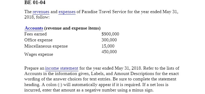 BE 01-04 The revenues and expenses of Paradise