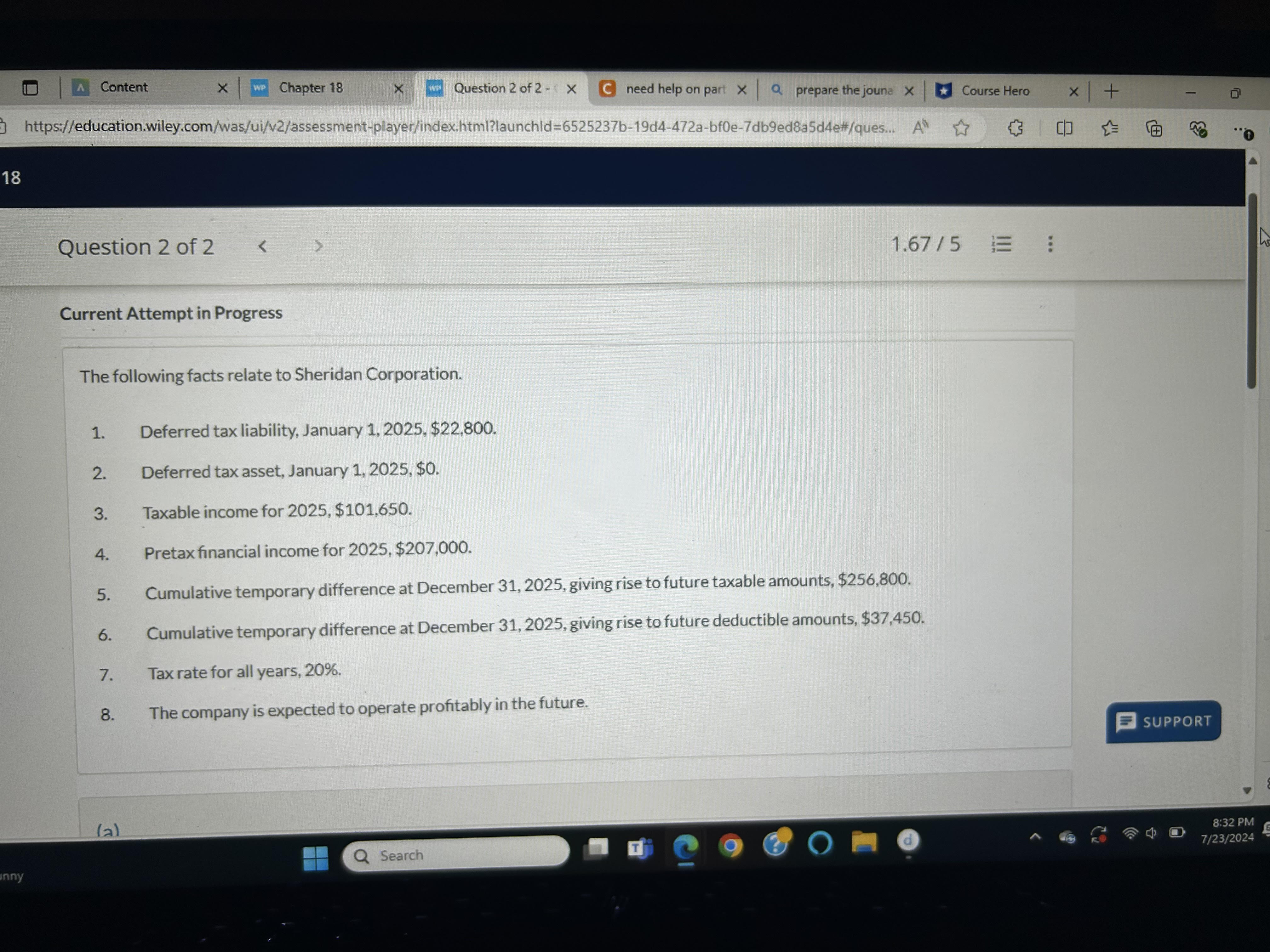 A Content x We Chapter 18 x w Question 2 of 2 - >