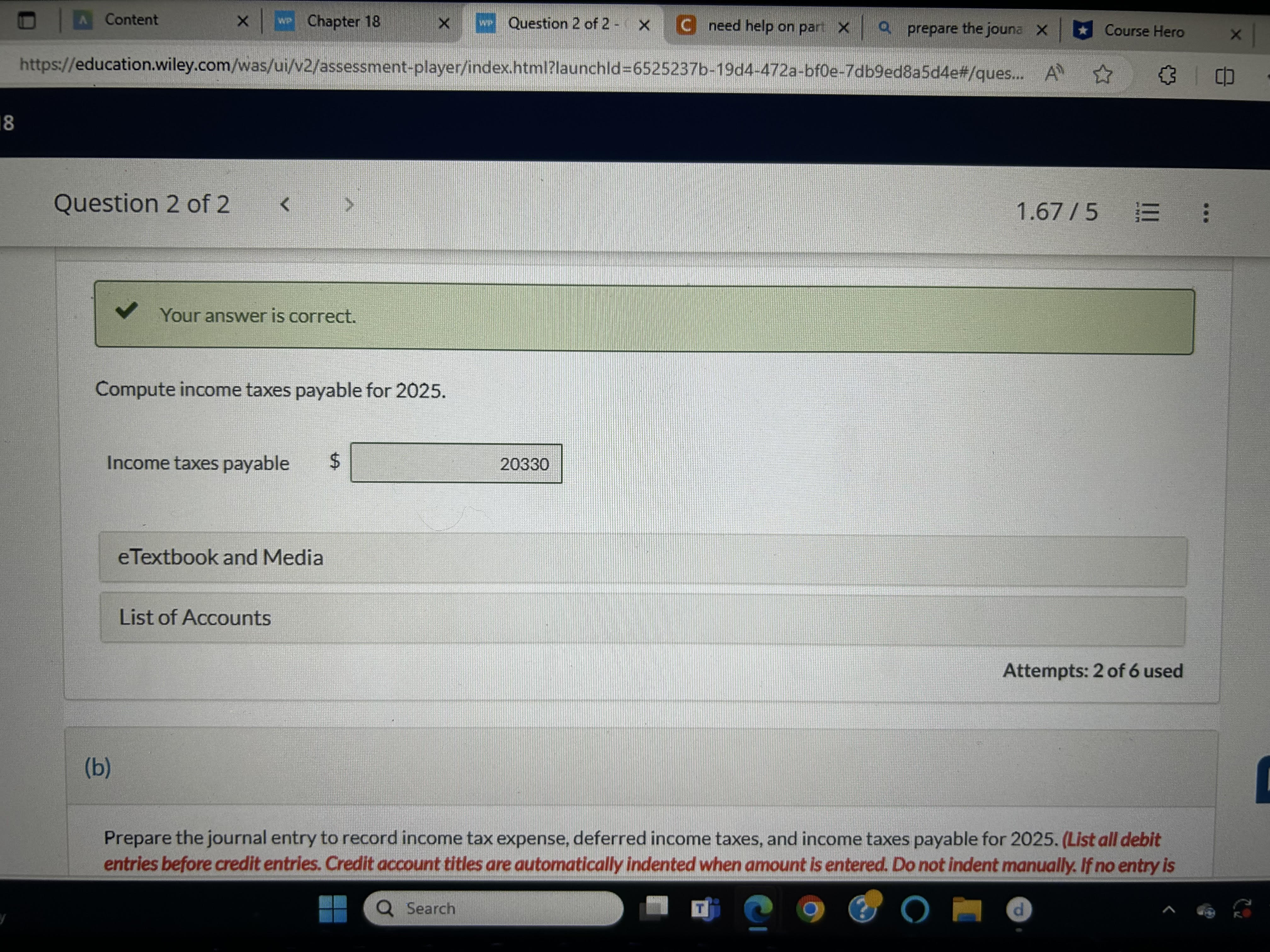A Content x We Chapter 18 x w Question 2 of 2 - >