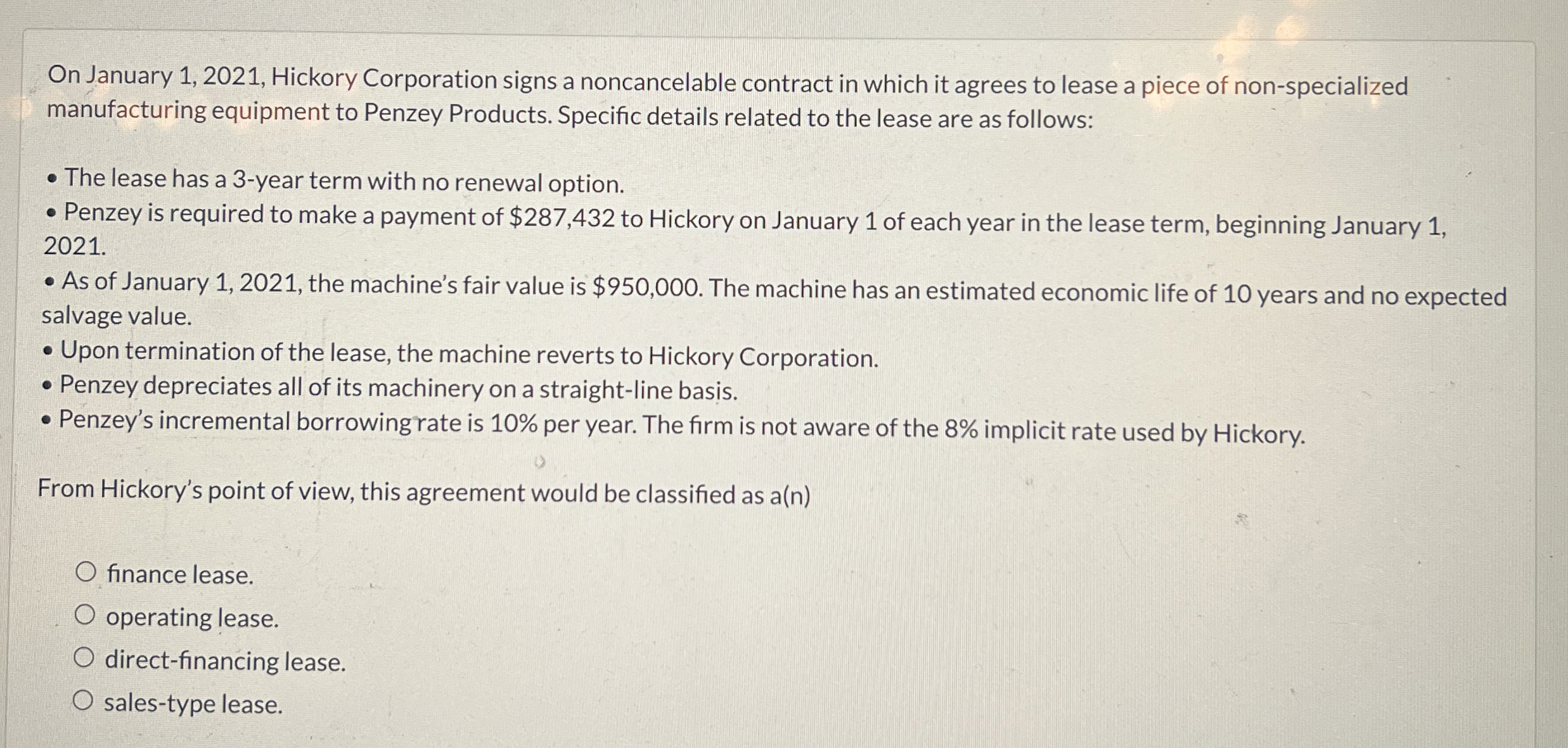 On January 1 , 2 0 2 1 , Hickory Corporation