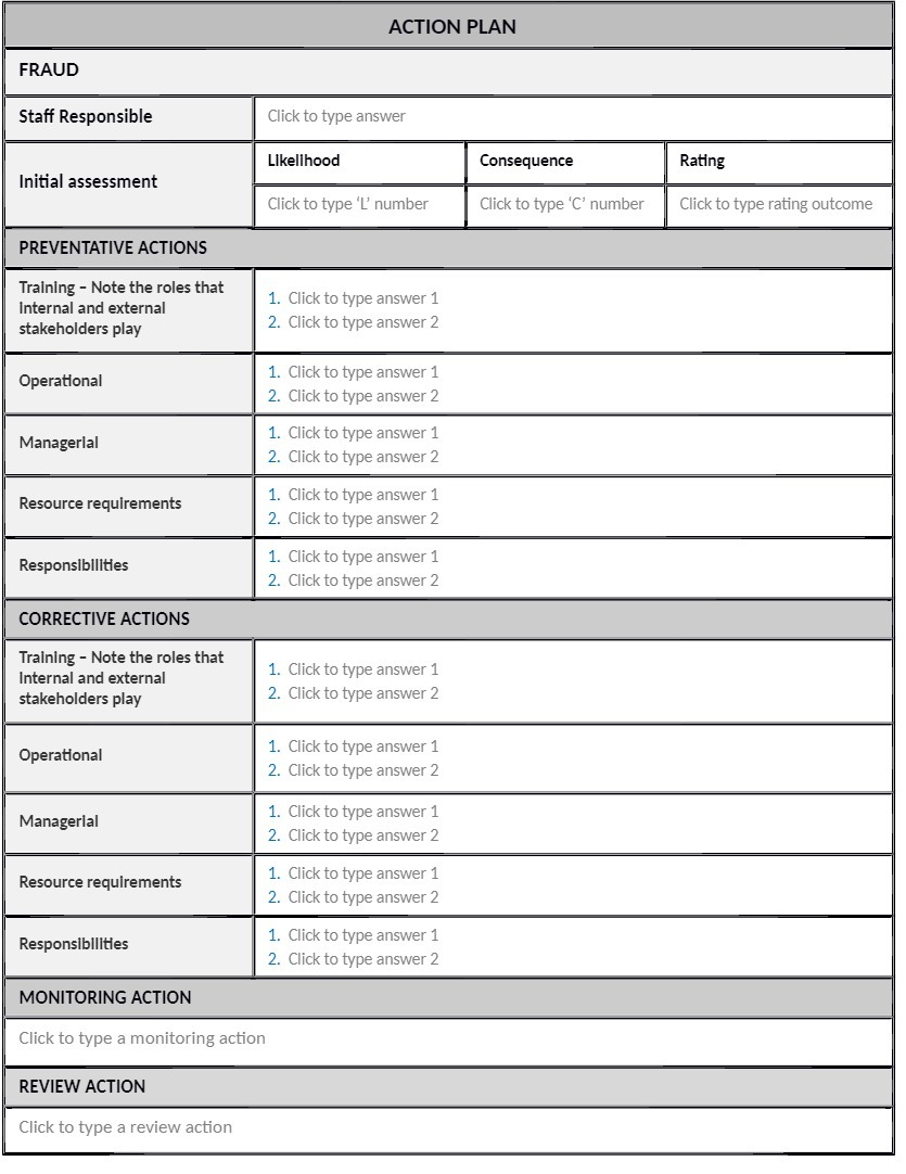 ACTION PLAN FRAUD Staff Responsible Click to type