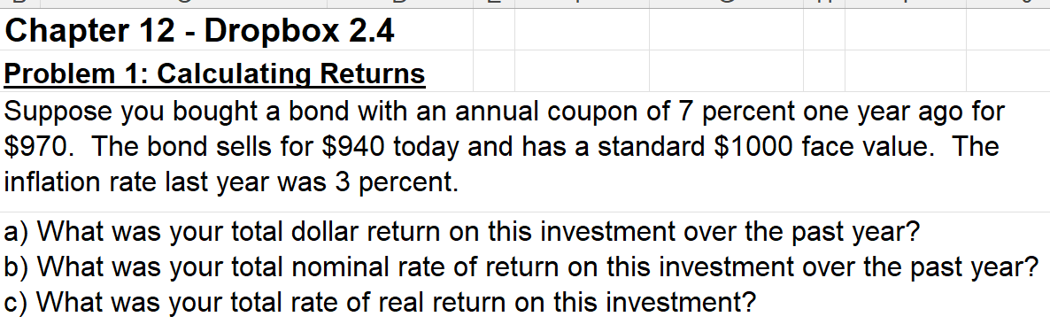 (Ehapter 12: Dropbox 2.4 Problem 1: Calculating