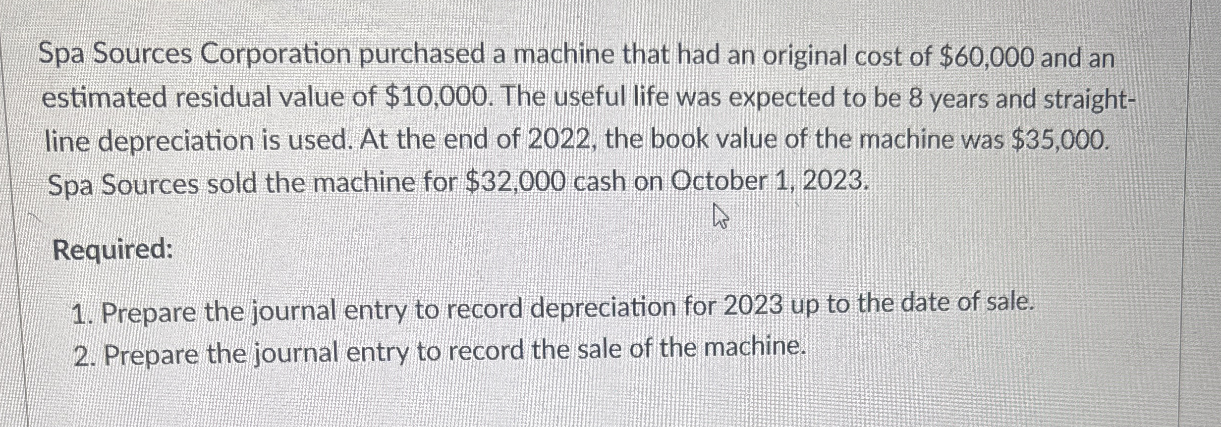 Spa Sources Corporation purchased a machine that