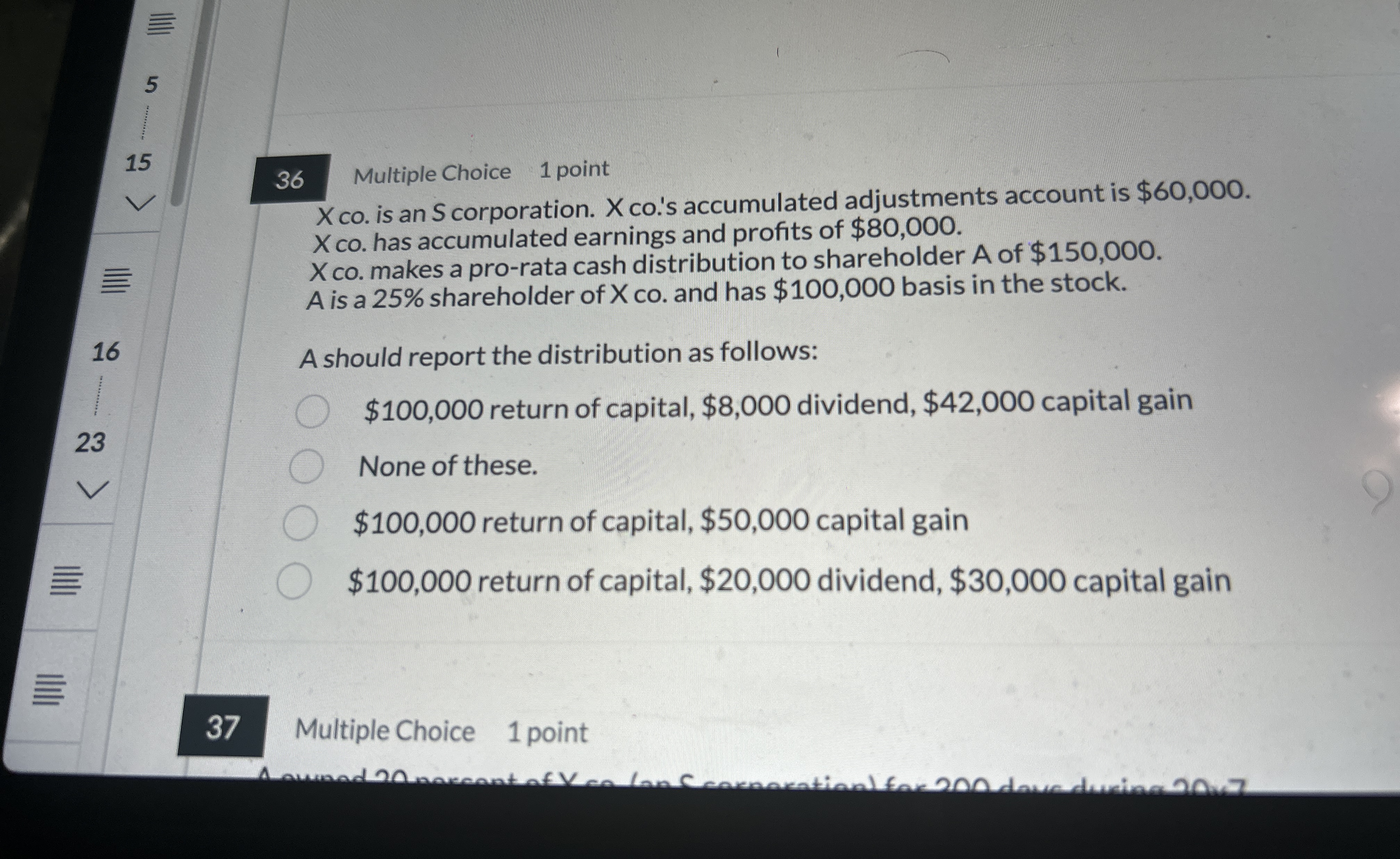 3 6 Multiple Choice 1 point x co . is an S