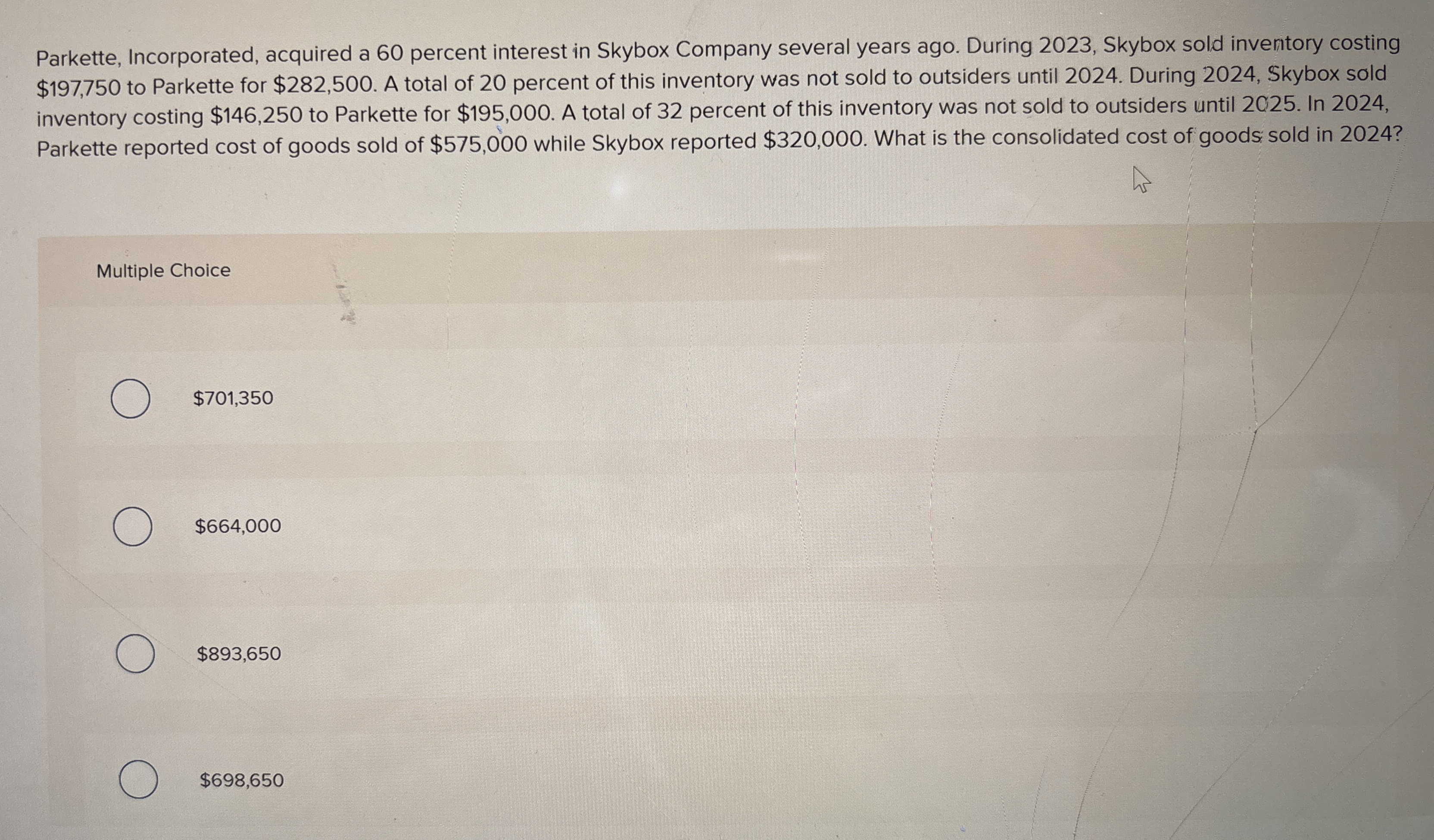 Parkette, Incorporated, acquired a 6 0 percent