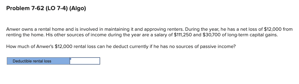 Problem 7 - 6 2 ( L O 7 - 4 ) ( A l g o ) Anwer