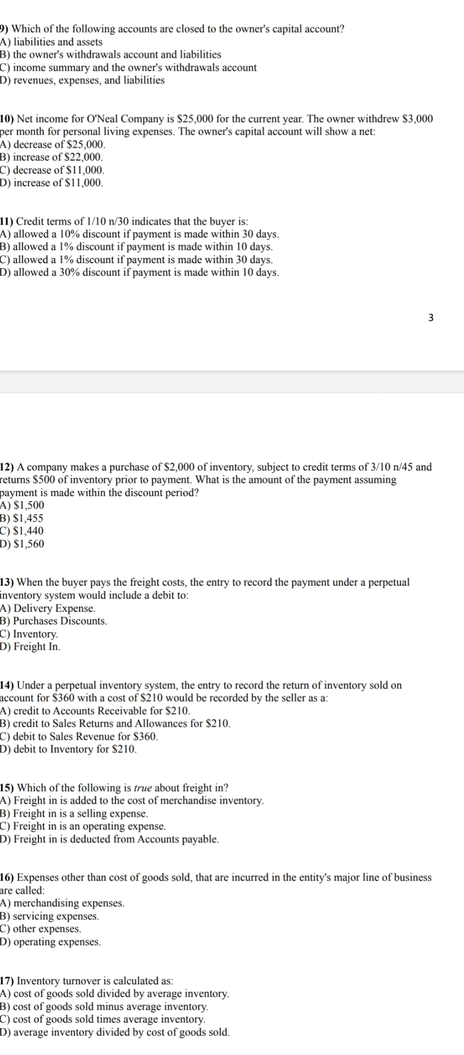please do line wise 9) Which of the following