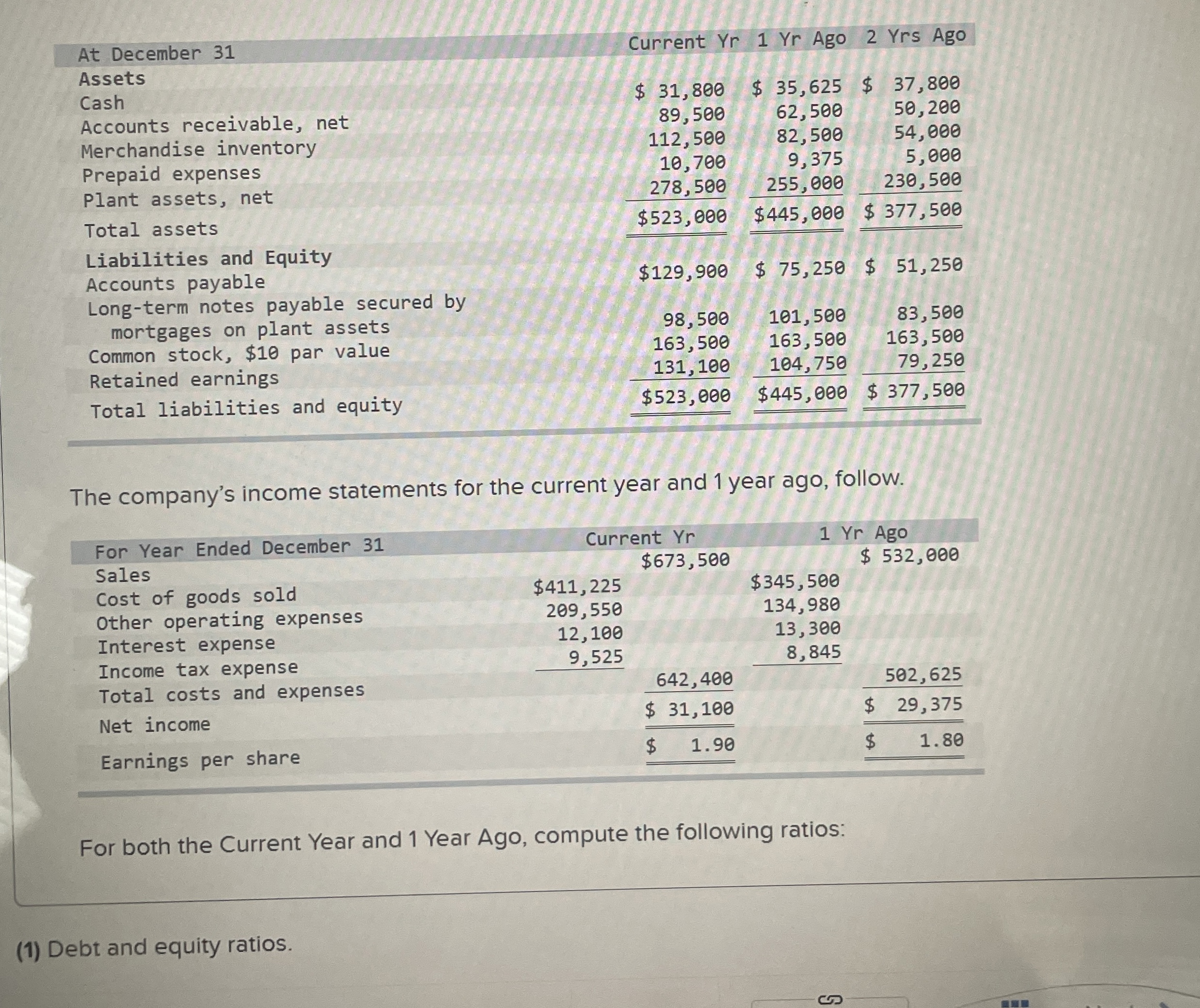 \ table [ [ At December 3 1 , Current Y , 1 Yr