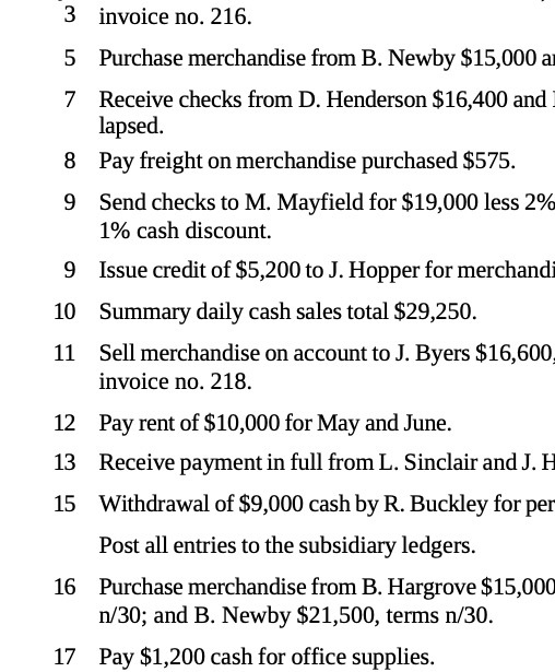 3 invoice no. 216. 5 Purchase merchandise from B.