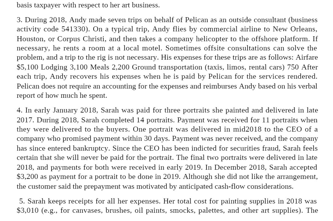 basis taxpayer with respect to her art business.