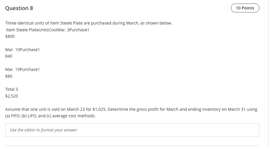 Question 8 10 Points Three identical units of