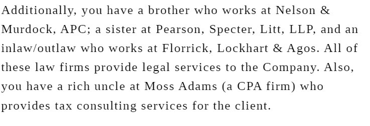 Additionally, you have a brother who works at