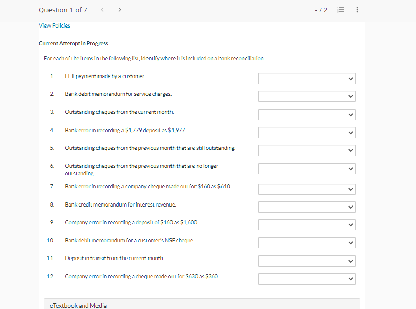 Question 1 of 7 - /2 View Policies Current