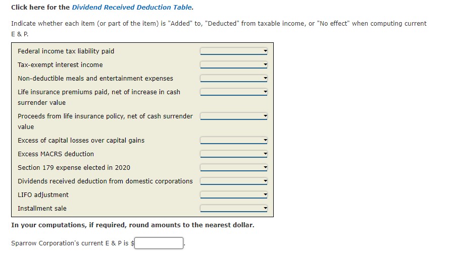 Sparrow Corporation {a calendar year, accrual