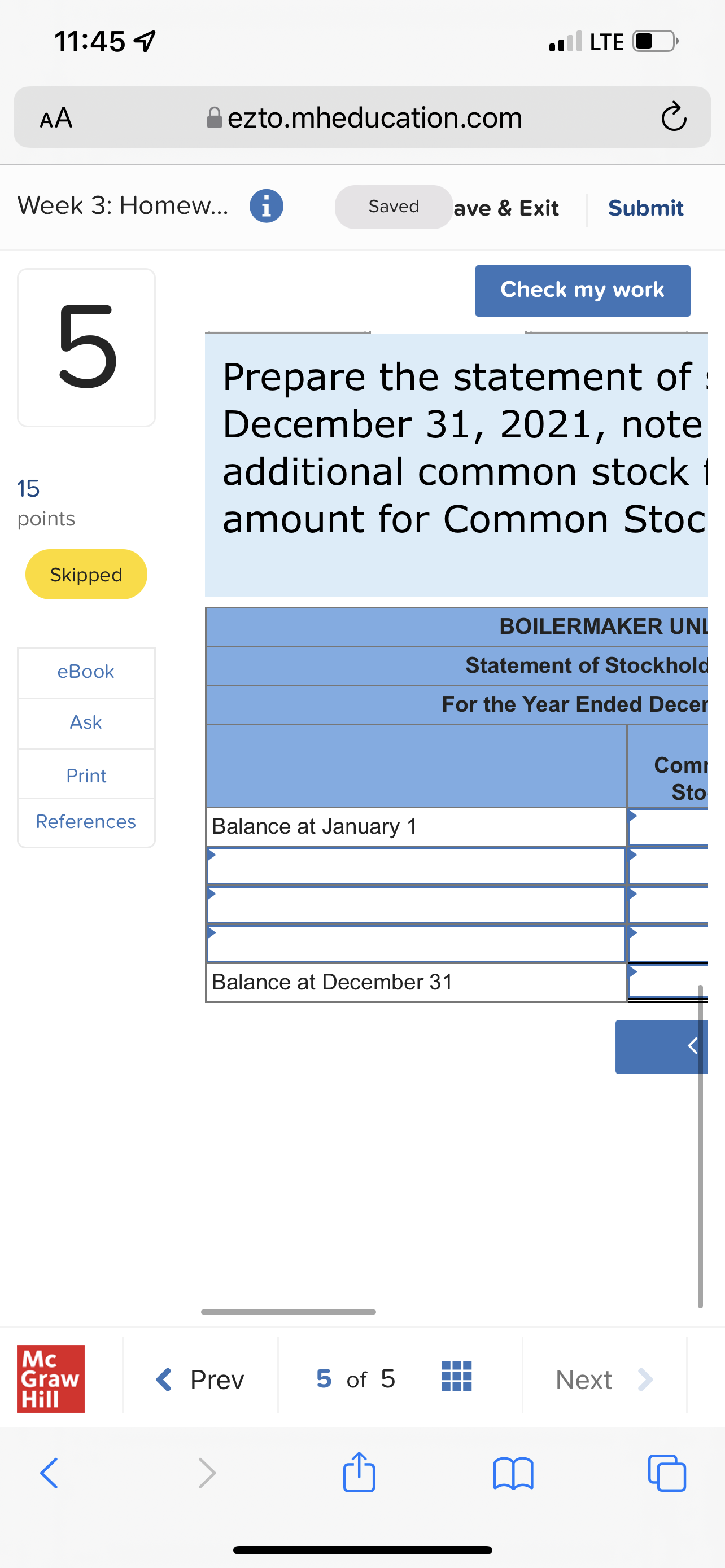 11:45 7 . LTE C AA ezto.mheducation.com C Week 3: