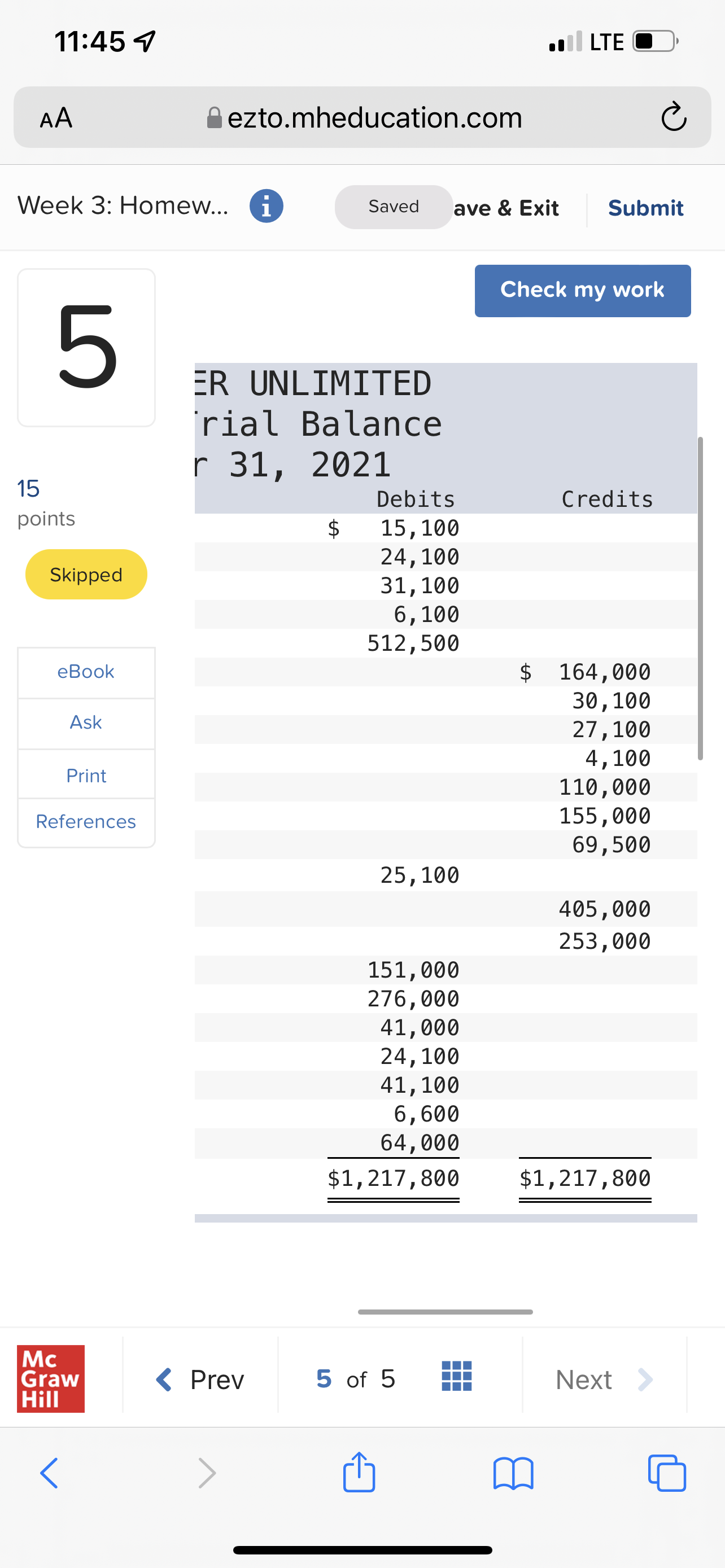 11:45 7 . LTE C AA ezto.mheducation.com C Week 3: