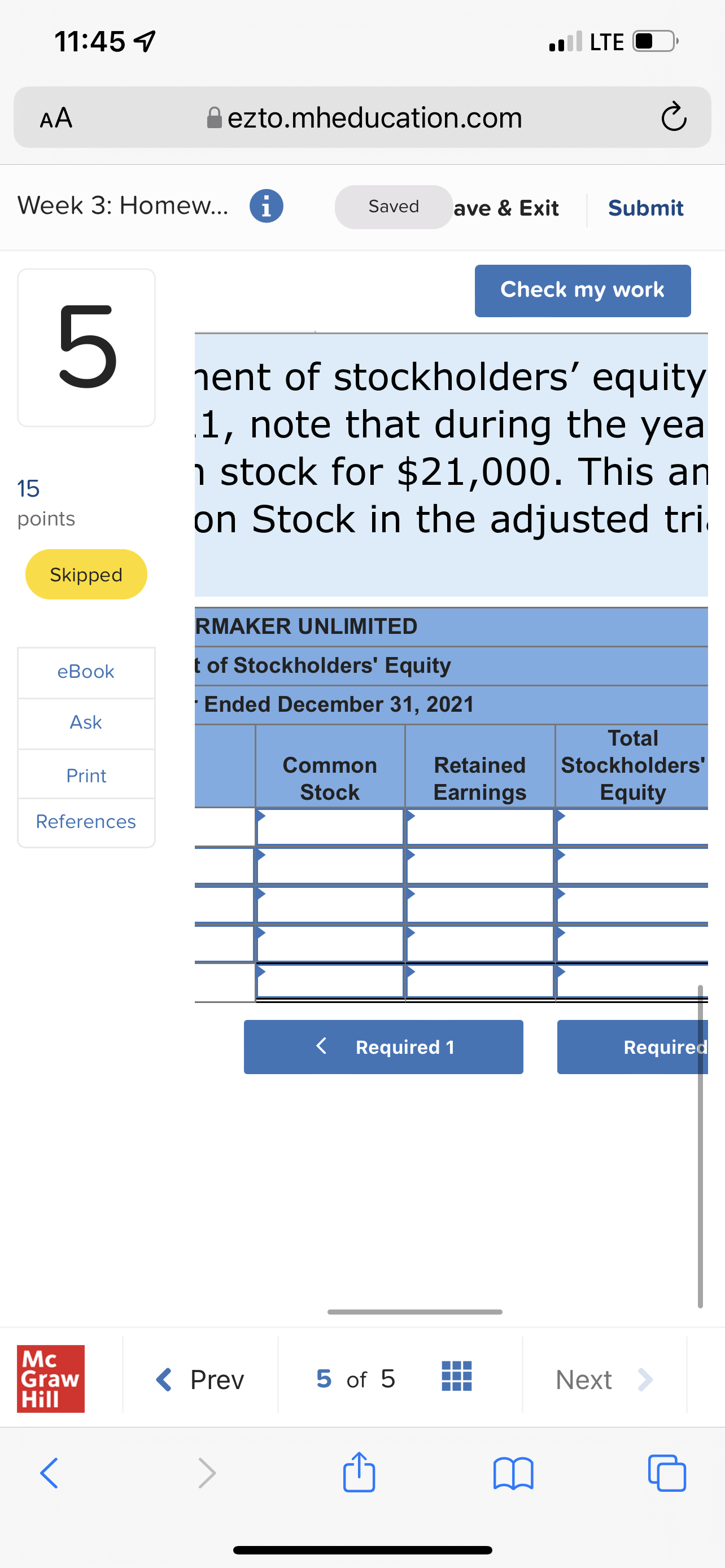 11:45 7 . LTE C AA ezto.mheducation.com C Week 3: