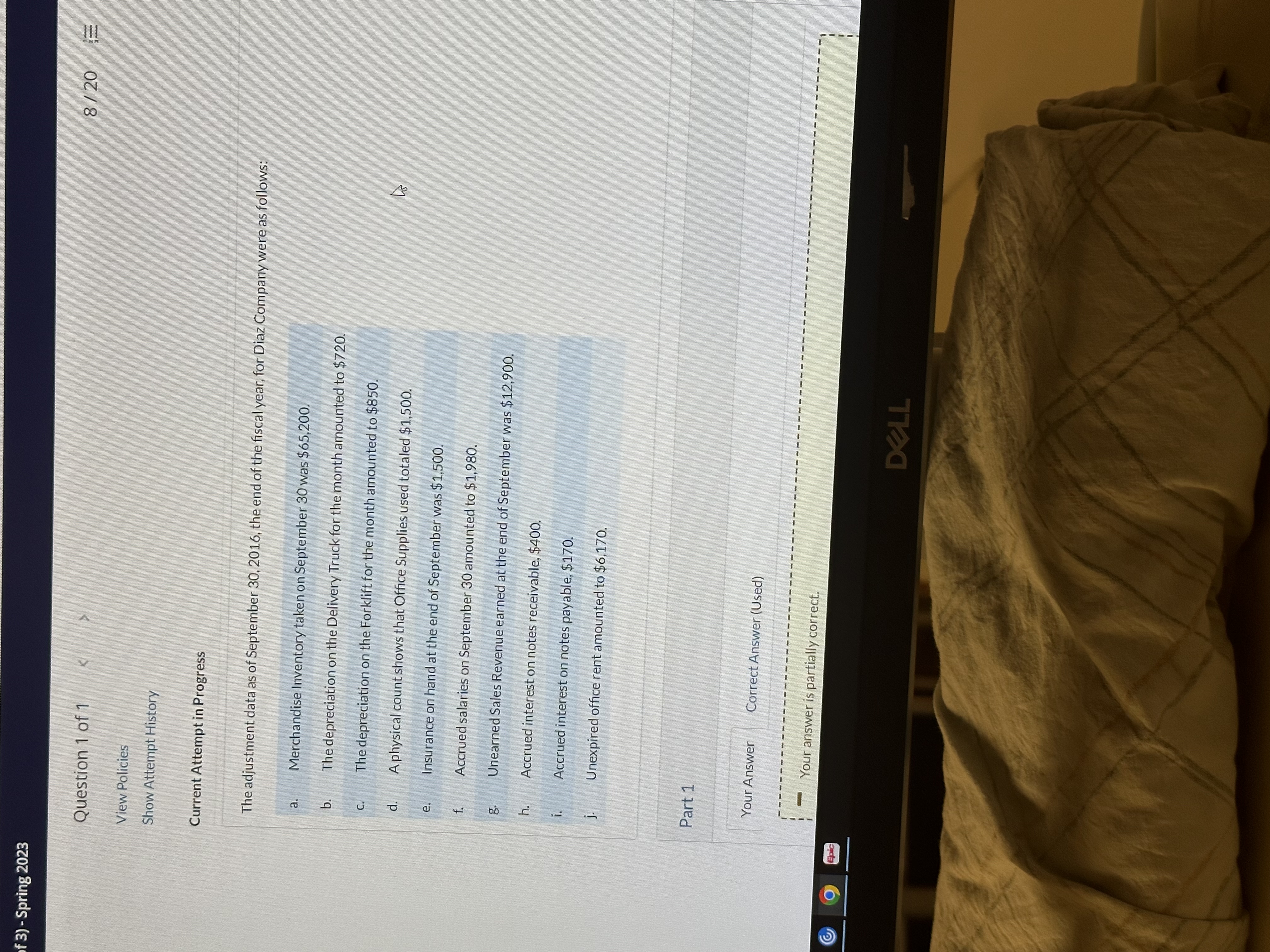 f 3) - Spring 2023 8 / 20 Question 1 of 1 View