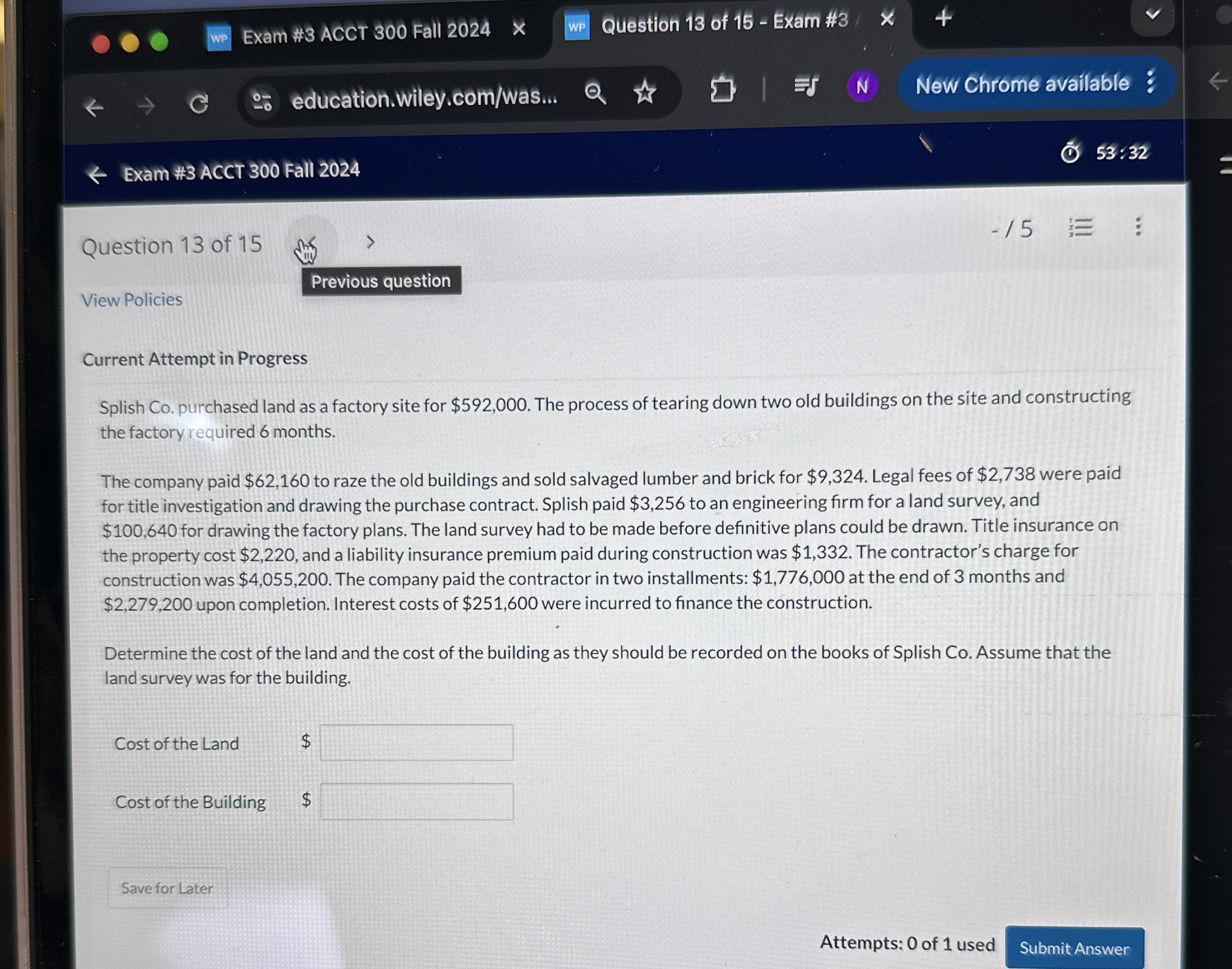 we Exam # 3 ACCT 3 0 0 Fall 2 0 2 4 wP Question 1