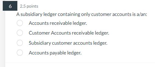 6 2.5 points A subsidiary ledger containing only