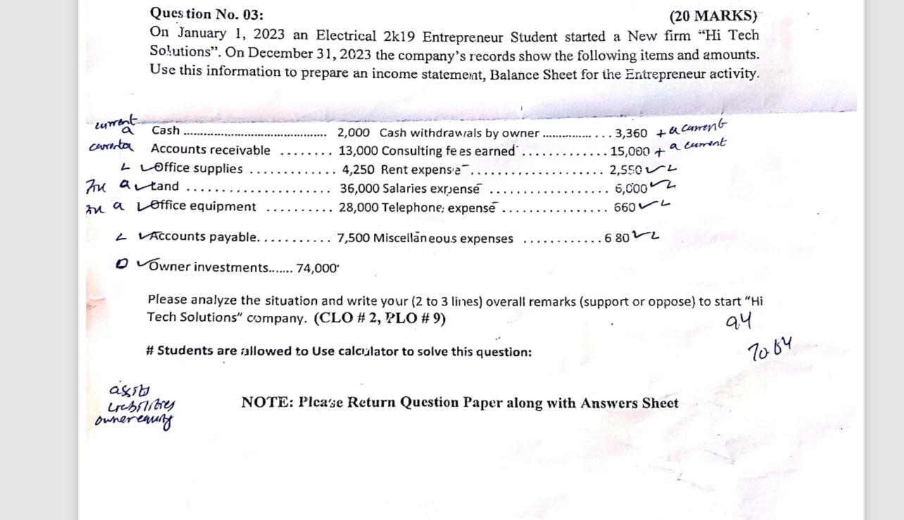 Ques tion No . 0 3 : ( 2 0 MARKS ) On January 1 ,