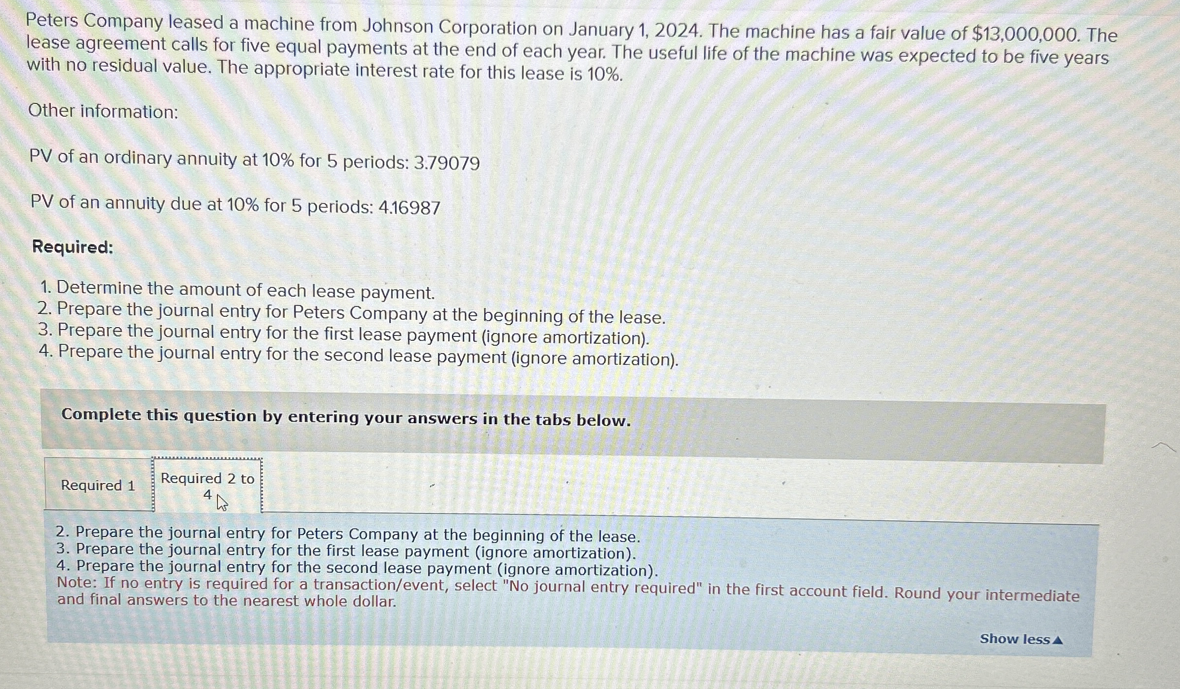 Peters Company leased a machine from Johnson